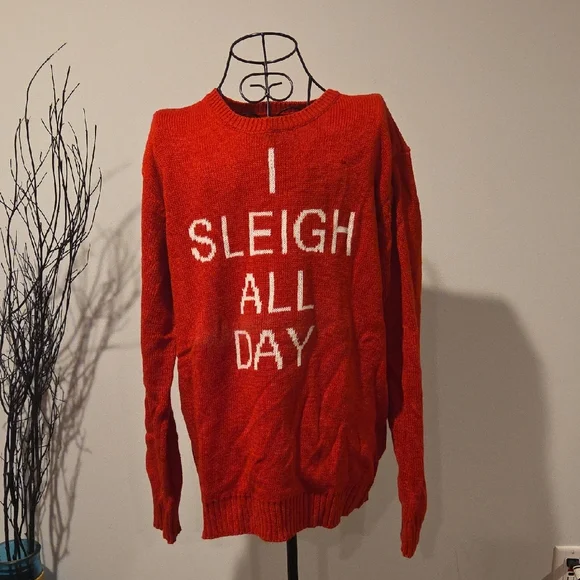 Forever 21 Festive Red Crew Neck Sweater I SLEIGH ALL DAY - Picture 1 of 4